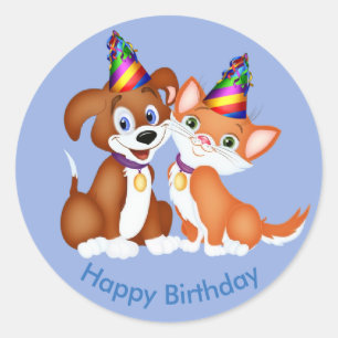 Pegatinas del gato y del perro del cumpleaños