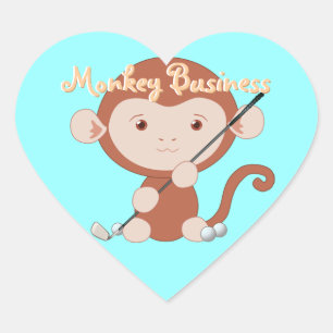 Pegatinas del Golfing Monkey Heart
