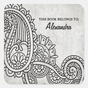 Pegatinas del Gray Mehndi Motif Bookplate