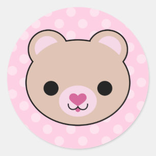 Pegatinas del Kawaii Teddy Bear Pink Polka Dots