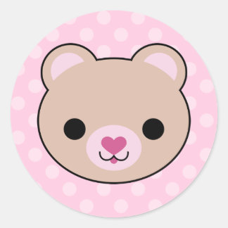 Pegatinas del Kawaii Teddy Bear Pink Polka Dots