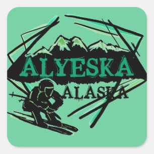 Pegatinas del logo de Alyeska Alaska Green ski