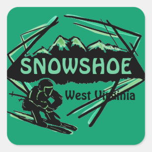Pegatinas del logo de Snowshoe West Virginia Green