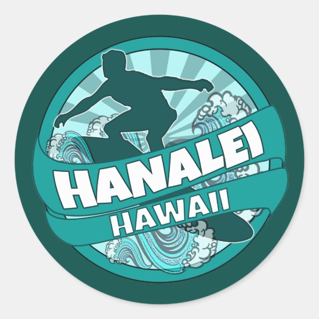 Pegatinas del logo verde azulado surfista de Hanal (Anverso)