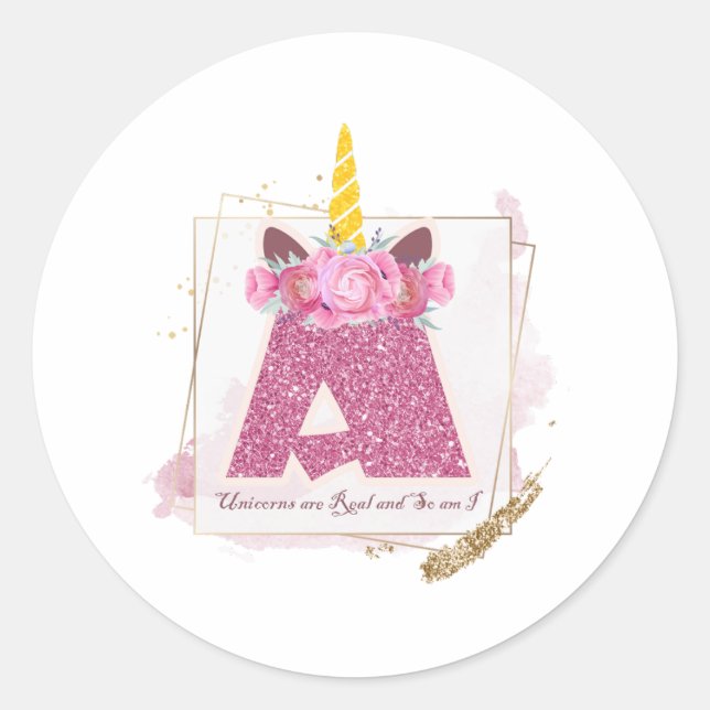 Pegatinas del Monograma A Personalizado de Unicorn (Anverso)