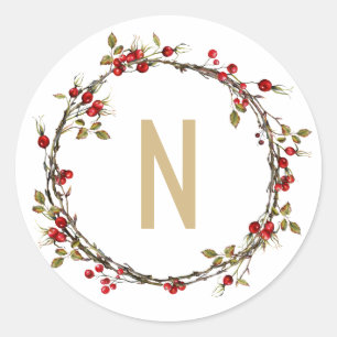 Pegatinas del Monograma de Wreath de Hawthorn