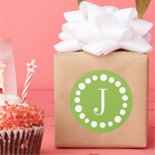 Pegatinas del Monograma Green White Polka Dots
