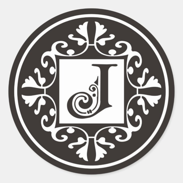 Pegatinas del Monograma J personalizado en blanco  (Anverso)