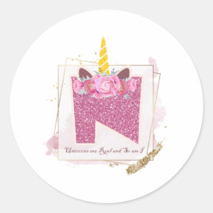 Pegatinas del Monograma N Personalizado de Unicorn