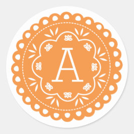 Pegatinas del Monograma Papel Picado - Naranja