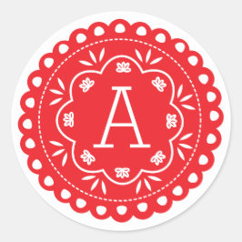 Pegatinas del Monograma Papel Picado - Rojo