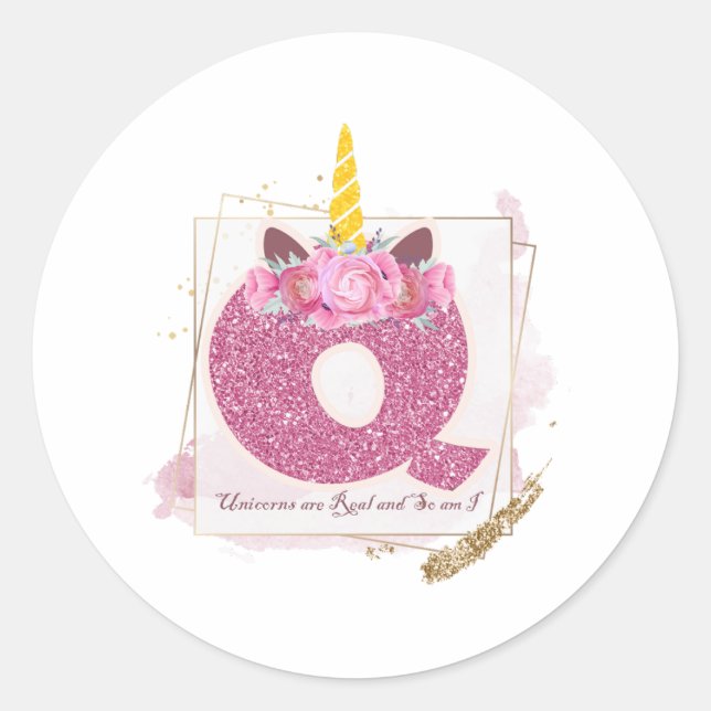 Pegatinas del Monograma Q de Unicorn Personalizado (Anverso)