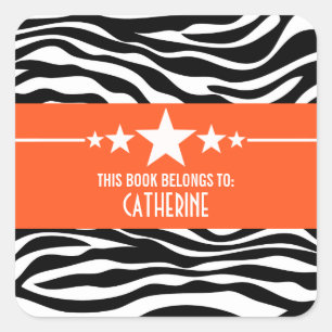 Pegatinas del naranja Sassy Star Zebra Bookplate