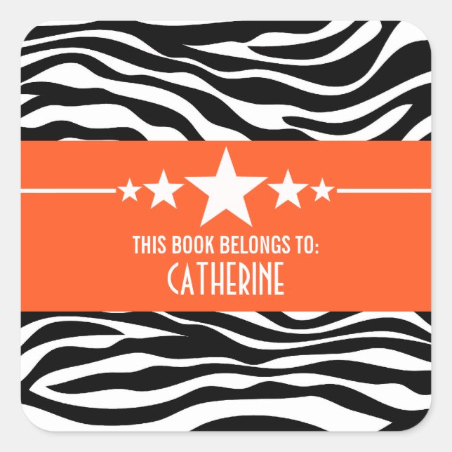 Pegatinas del naranja Sassy Star Zebra Bookplate (Anverso)