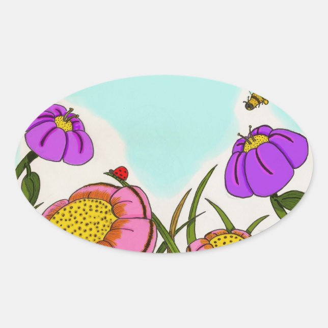 Pegatinas del Oval de la pradera de flores - Conju (Anverso)