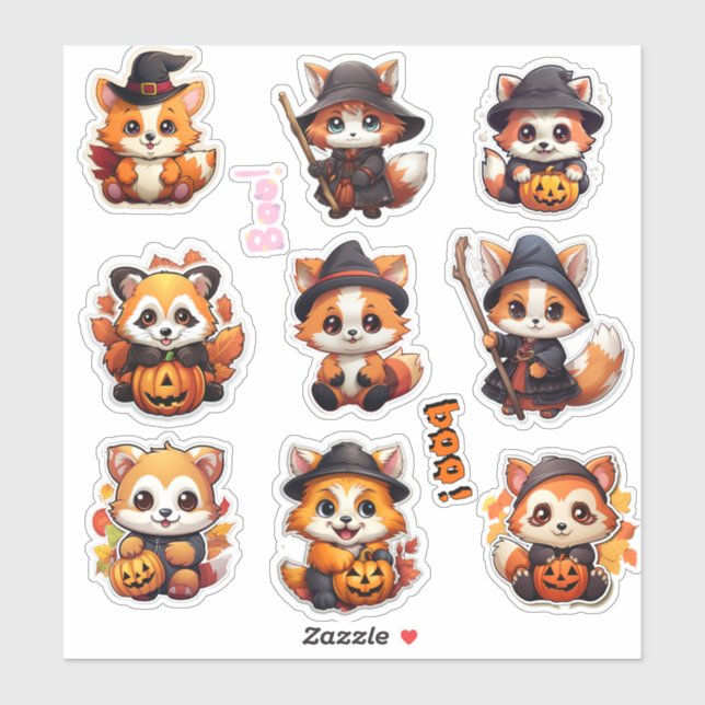 Pegatinas del Panda Rojo de Halloween super adorab (Hoja)