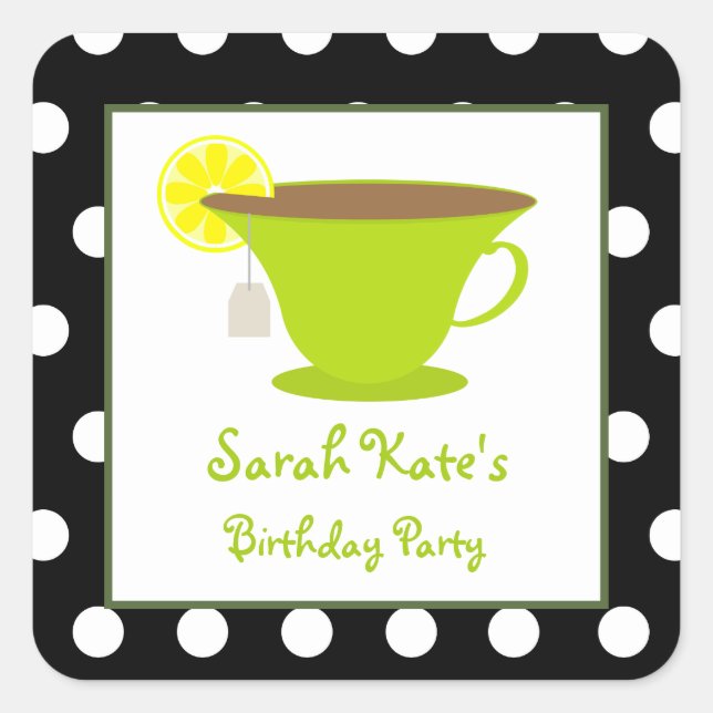 Pegatinas del partido de cumpleaños Green Teacup P (Anverso)