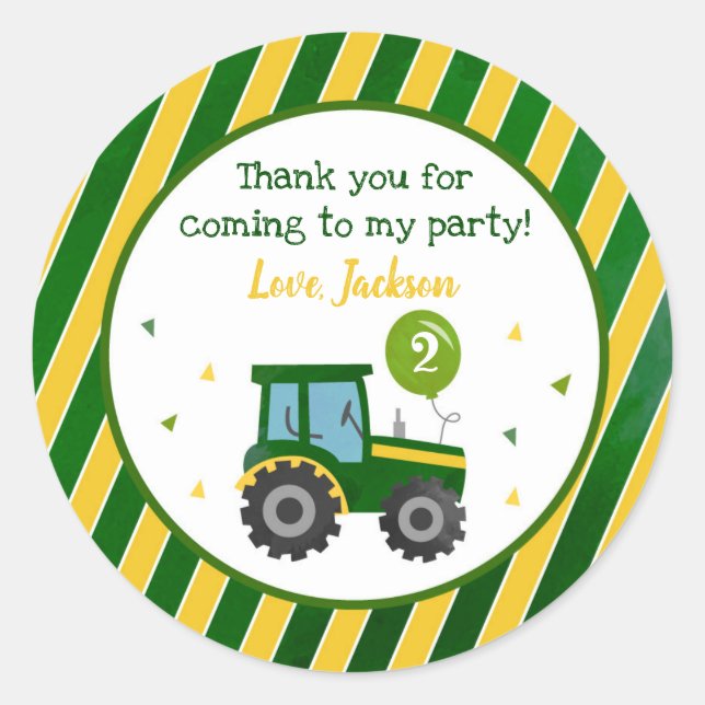 Pegatinas del partido de cumpleaños Green Tractor (Anverso)
