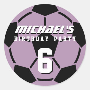 Pegatinas del partido de cumpleaños Purple Soccer