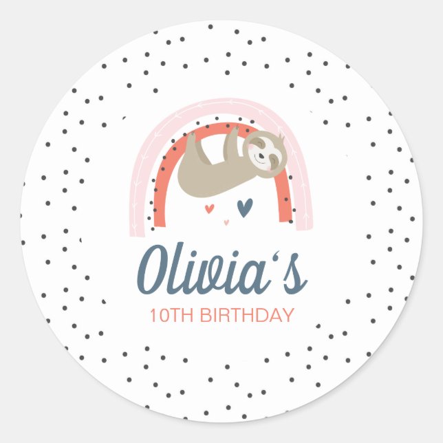 Pegatinas del partido de cumpleaños Rainbow Sloth (Anverso)