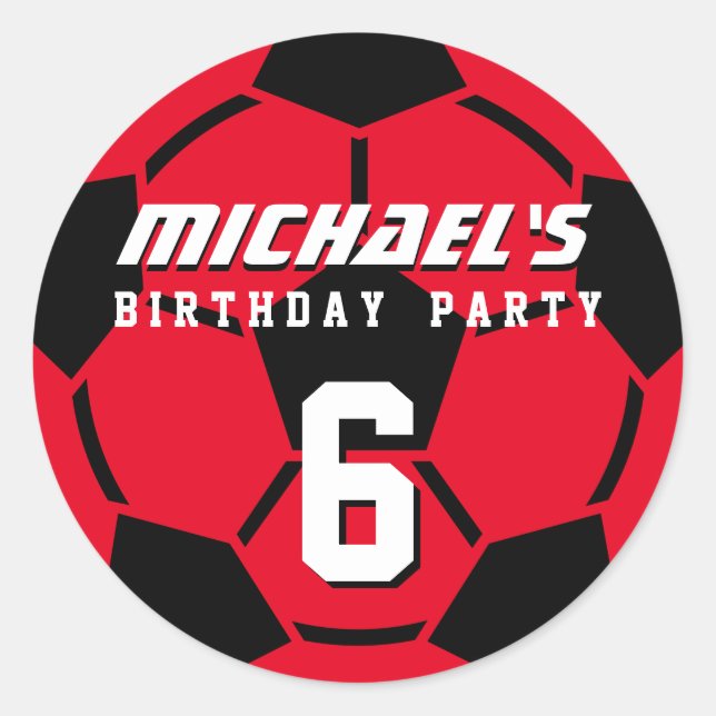 Pegatinas del partido de cumpleaños Red Soccer Bal (Anverso)