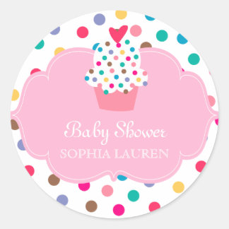 Pegatinas del pastel de Baby Shower Polka Dot Pink