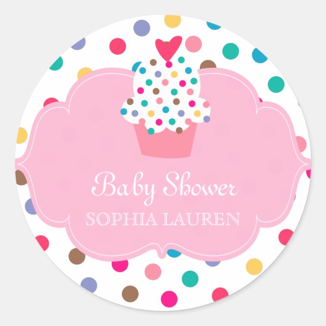Pegatinas del pastel de Baby Shower Polka Dot Pink (Anverso)