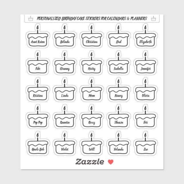 Pegatinas del pastel de cumpleaños para calendario (Hoja)