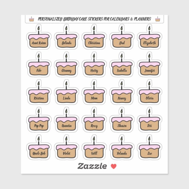 Pegatinas del pastel de cumpleaños para calendario (Hoja)
