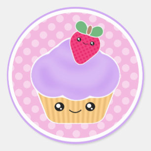 Pegatinas del pastel de fresa morada Kawaii