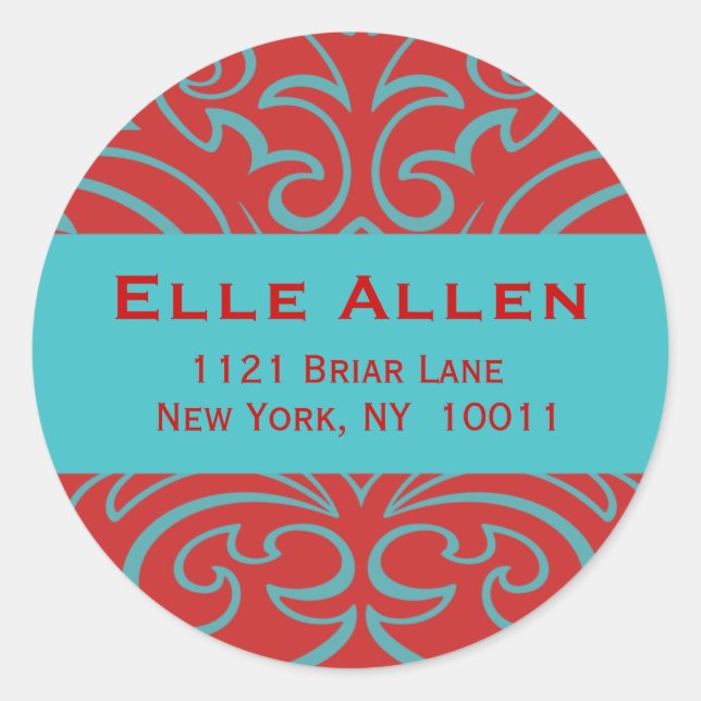 Pegatinas del personalizable Red & Aqua Damask (Anverso)