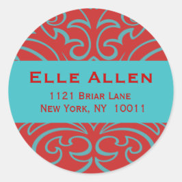 Pegatinas del personalizable Red & Aqua Damask