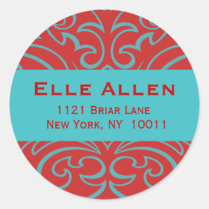 Pegatinas del personalizable Red & Aqua Damask