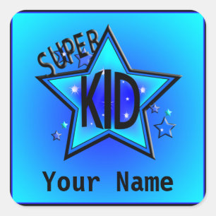 Pegatinas del Personalizado azul Star Super Kid Na