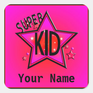 Pegatinas del Personalizado rosa Star Super Kid Na