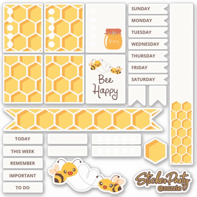 Pegatinas del plan Cute Bees Bumblebee Honeycomb (Anverso)