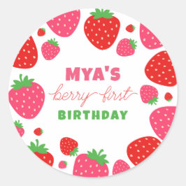 Pegatinas del primer cumpleaños de fresa por favor