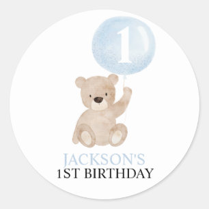 Pegatinas del primer cumpleaños del Bear and Blue