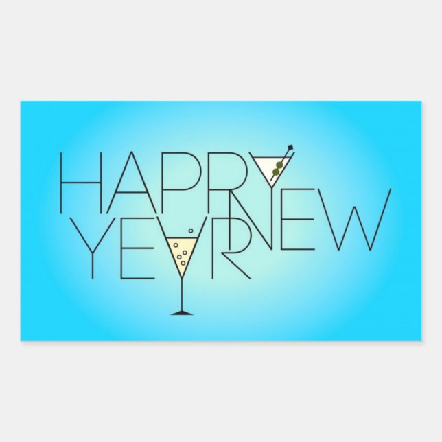 Pegatinas del Rectángulo Feliz Año Nuevo (Anverso)
