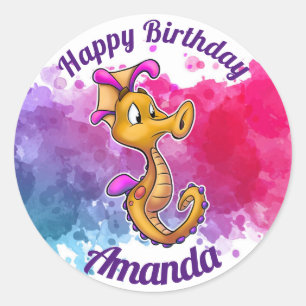 Pegatinas del Seahorse del feliz cumpleaños