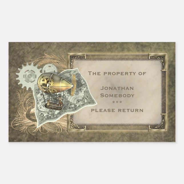 Pegatinas del Steampunk Dirigible Air Tour Bookpla (Anverso)