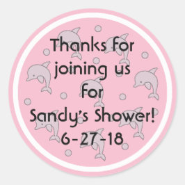 Pegatinas "Delfines/Rosa" de Baby Shower 1 1/2" o 