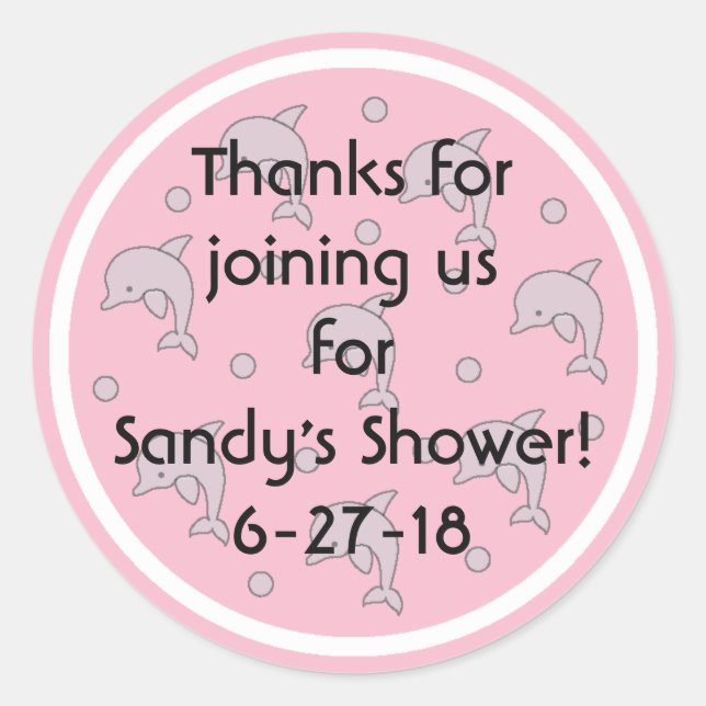 Pegatinas "Delfines/Rosa" de Baby Shower 1 1/2" o  (Anverso)