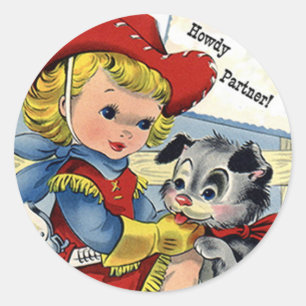 Pegatinas divertidos de Cowgirl Puppy Dog de Weste