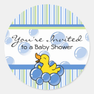 Pegatinas Ducky de Baby Shower de la burbuja azul