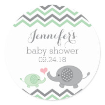 Pegatinas elefantes de Baby Shower Green Gray Chev