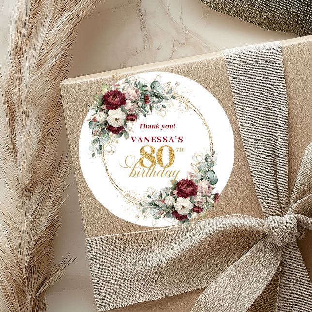 Pegatinas Elegantes Rosa Beige Burdeos para 80 Cum (Elegant Blush Burgundy 80th Birthday Stickers)