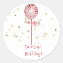 Pegatinas en globos de oro y rosado por primera ve