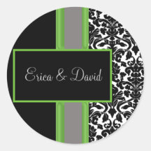 pegatinas en Monograma de la boda de lime damask