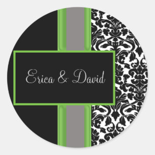 pegatinas en Monograma de la boda de lime damask